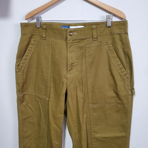 OLD NAVY Utility Straight Leg Pants 30" High Rise Carpenter Satin Moss Womens 16 - Picture 5 of 15